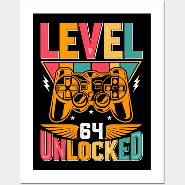 Level 64 Unlocked Awesome Since 1959 Funny Gamer Birthday Wall Art by susanlguinn